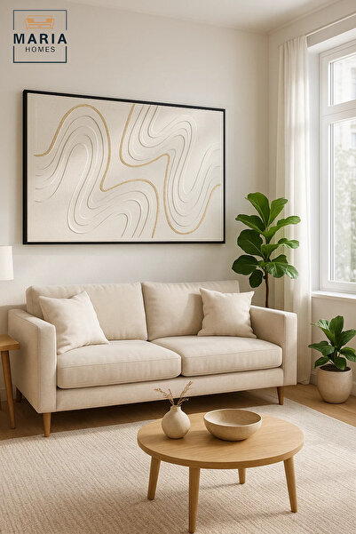 MARIA HOMES لوحة جدارية عصرية منقوشة ١٠٠×١٥٠ | ديكور تجريدي فاخر | تصميم قماشي بسيط