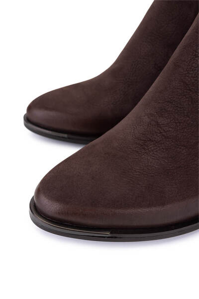 Tamer Tanca Women's Genuine Leather Brown Nubuck Heeled Boots