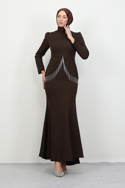 Lamia Giyim İmge Krep Elbise Acı Kahve
