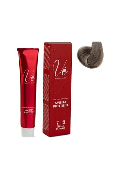Ve Beauty Care كريم صبغة الشعر رقم 7.13 بيج أشقر - صبغة شعر دائمة مع بروتين الشوفان | 100 مل
