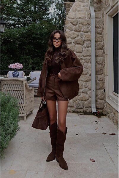Havoş Brown Tatum Jacket Shorts Suede Set