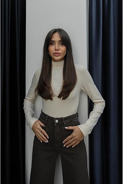 Havoş Beige Zins High Neck Fit Blouse