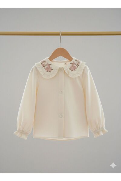 Csp Cassiope 100% Cotton Shirt with Embroidered Collar and Ruffles (1-1.5-2-3-4-5 Years)