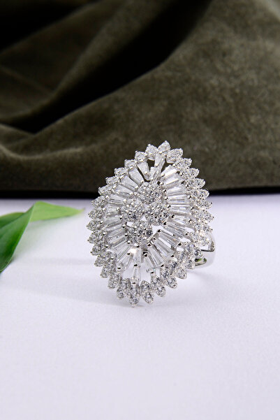 Innuendo Jewelry 925 AYAR GÜMÜŞ YAPRAK MODEL TAŞLI YÜZÜK