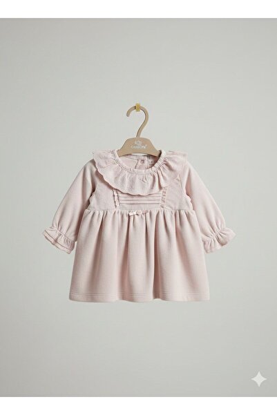 Csp Cassiope Fırfırlı Dokum Desenli Kadife Bebek Elbise