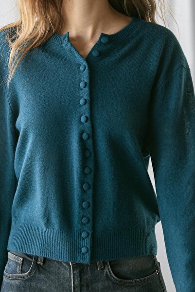 Massimo Dutti Kaplama düğmeli %100 yün triko hırka