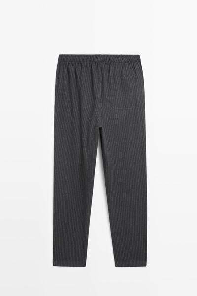 Massimo Dutti Uzun kollu %100 pamuklu çizgili pijama üstü