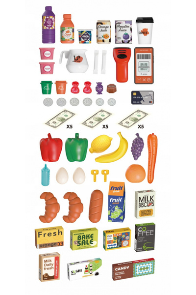 Matadi Supermarket set with cash register scanner and 65 accessories included Yellow