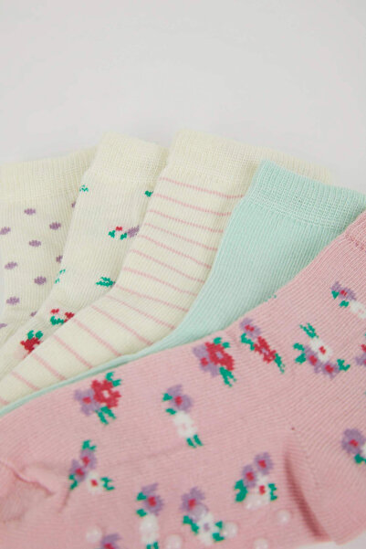 DeFacto C9096A5Kr1 Multi-Colored Baby Girl Stitch-Free Pack Cotton Long Socks