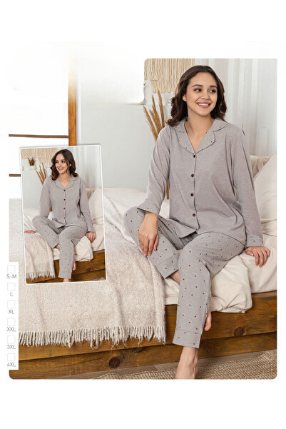 İpek Women's Long Sleeve Front Button Polka Dot Pajama Set
