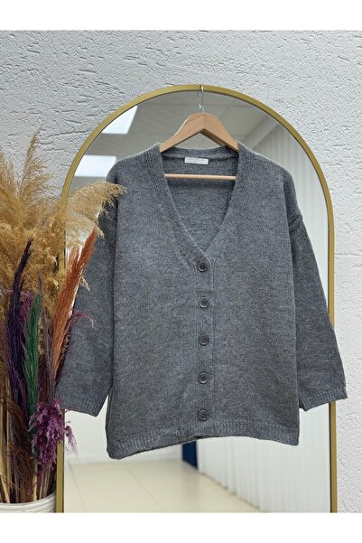 MİHRA STORE Ferilia Buttoned Knitted Sweater Cardigan-Zi̇6229 Anthracite