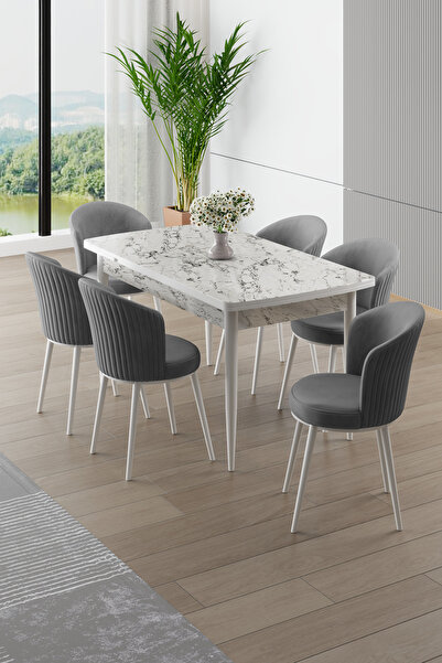 Canisa Asfel Serisi MDF 77x130 Beyaz Mermer Desen Yandan Açılabilir Mutfak Ma...