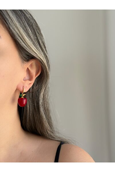 Owentis Gold Taşlı Kiraz Küpe -kararma yapmaz-