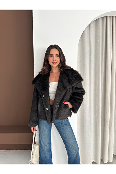 b buhari bykoc Guler șal căptușit cu textura moale Premium Snap Fastener Faux haină de blană artificială