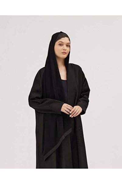 SOROSE SA عباية كريب لون اسود ملكي نص كلوش بتطريز هاري وشك فخم