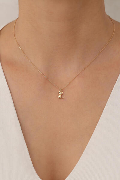 Bayar Gold 14 Ayar Altın Minik Kedi Tasarımlı Kolye