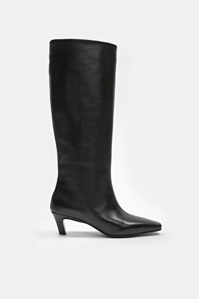 NILUFARR Rolene Black Genuine Leather Short Heeled Women's Boots