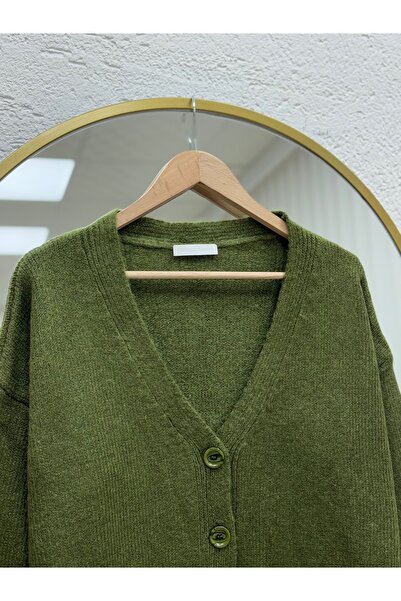 MİHRA STORE Ferilia Buttoned Knitted Sweater Cardigan-Zi̇6229 Khaki