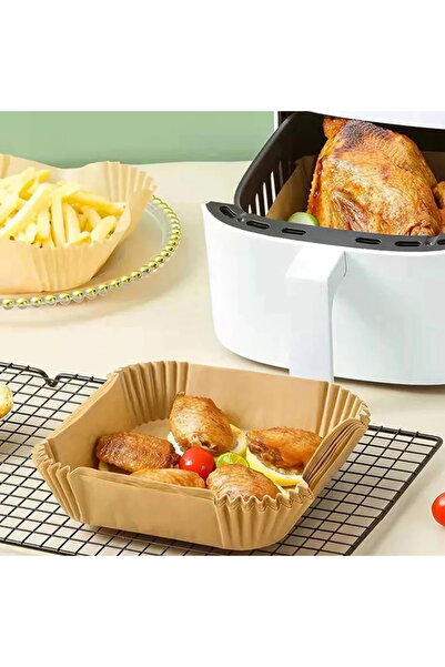 Next Trend Set of 50 Air Fryer Baking Papers, Square 20×20×4.5 cm, Heat-Resistant, Plastic Holder with Lid