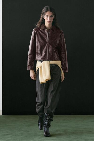 Massimo Dutti Kontrast süet yaka napa deri ceket