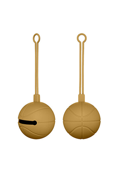 Pitikot Pitikot® Portable Silicone Pacifier Holder, Basketball Pattern, Mustard