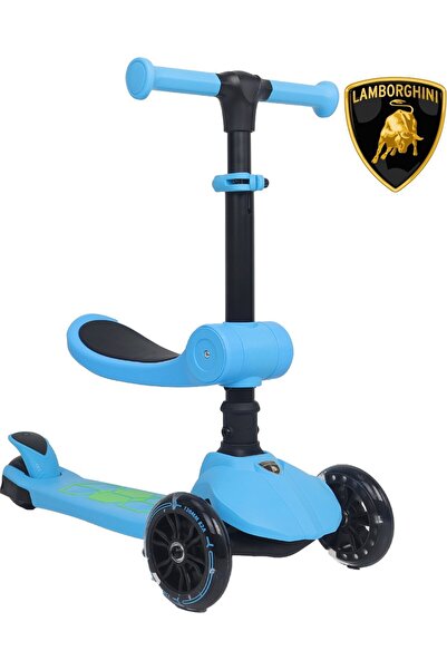 Lamborghini Lisanslı L5 2in1 Katlanabilir Oturaklı Işıklı 3 Tekerlekli Çocuk Scooter Sarı