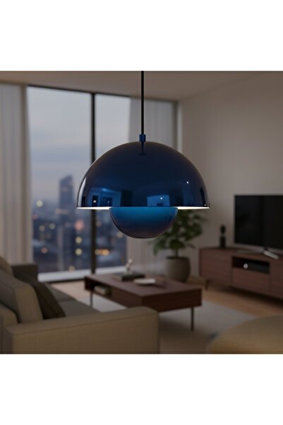MOİRA Metalik Mavi Tekli Sarkıt Salon Mutfak Avizesi E27 Ayarlanabilir kablo ...