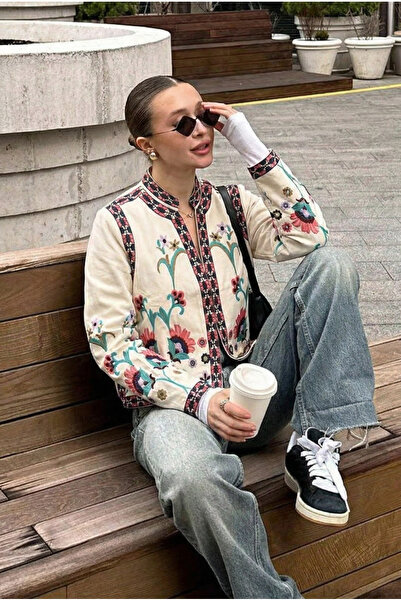 FEMELLE Γυναικείο Λευκό Κεντημένο Vintage Μπουφάν