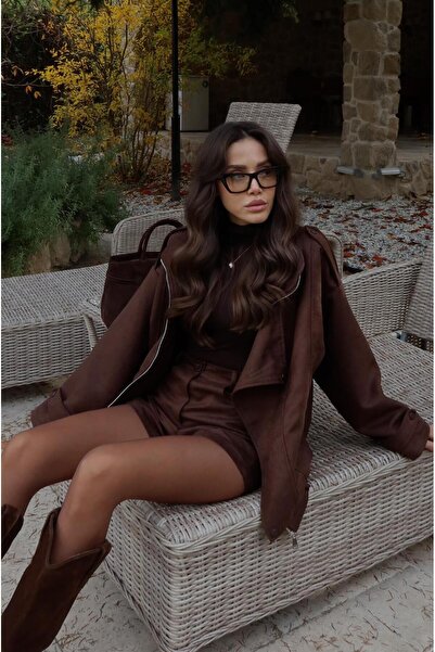 Havoş Brown Tatum Jacket Shorts Suede Set
