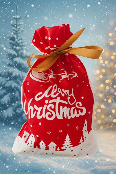 CHRISTMASHOP Merry Christmas Gift Bag, Santa Claus with Reindeer Pattern – 34×22 cm
