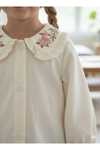 Csp Cassiope 100% Cotton Shirt with Embroidered Collar and Ruffles (1-1.5-2-3-4-5 Years)
