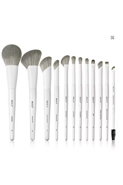 BEILI Set of 12 White Makeup Brushes + Cylindrical Holder