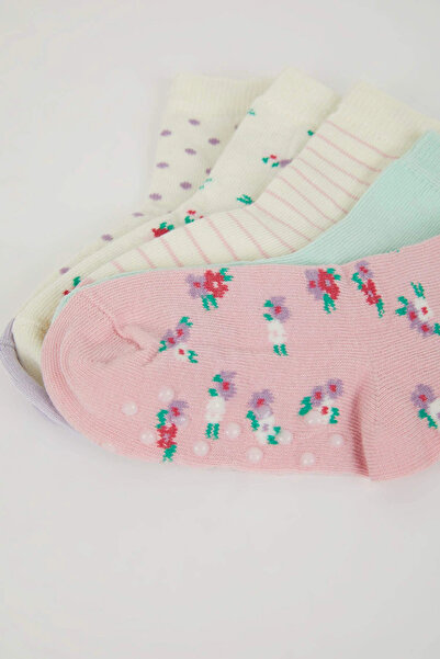 DeFacto C9096A5Kr1 Multi-Colored Baby Girl Stitch-Free Pack Cotton Long Socks