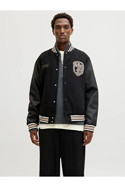 Jack & Jones Men's jacket, MEADOWS COLLEGE BOMBER, with slant pockets without zipper, snap closure