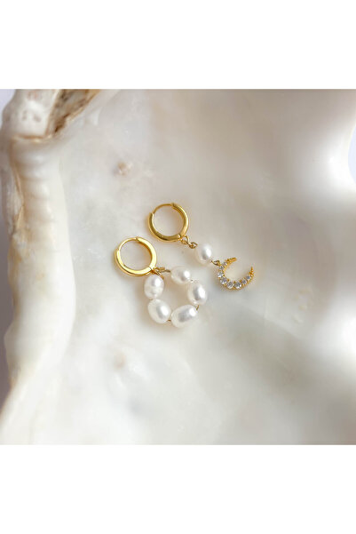 Moonlight Jewelry Cercei asimetrici cu perle „Semilună” – Perle de cultură