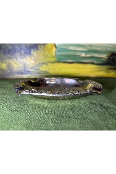 tayfuntufan antika koleksiyon Chrome Plated Ashtray on Brass Base 13 cm X 10 cm