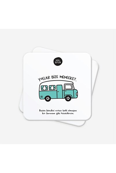 Hisli Şeyler Yollar Bize Memleket 2'li Bardak Altlığı Seti