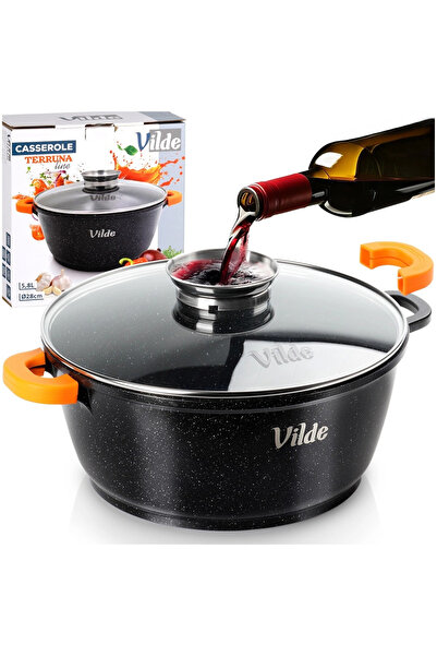 Vilde Granite Non-Stick Pot with Glass Lid 28 cm, 5.8 L