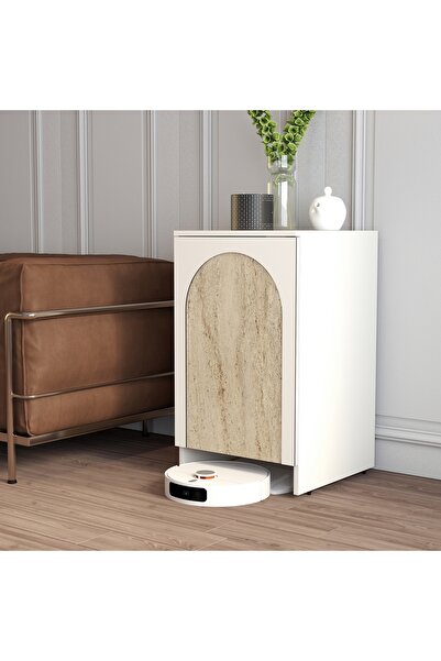 Variant Mobilya Robot Süpürge Dolabı - Krem / Traverten Mermer