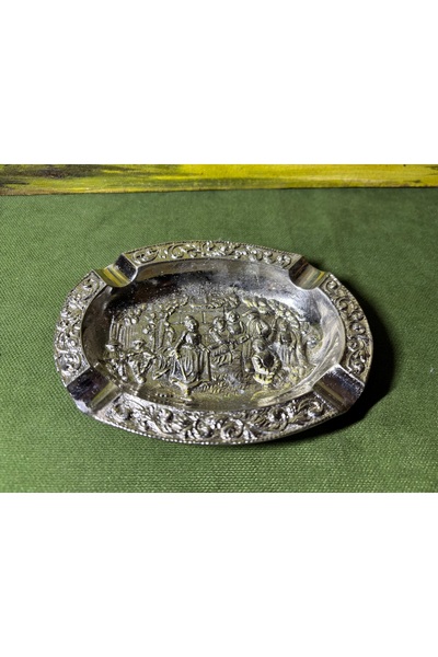 tayfuntufan antika koleksiyon Chrome Plated Ashtray on Brass Base 13 cm X 10 cm