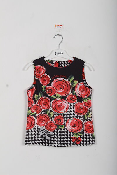 incity Girl's Floral Patterned Black Stylish Blouse-New Product