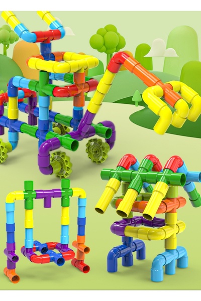 OEMN Set Tuburi de Construcție Flexibile STEM, Piese Colorate cu Roți, Constr...