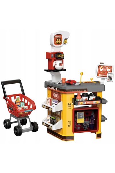 Matadi Supermarket set with cash register scanner and 65 accessories included Yellow