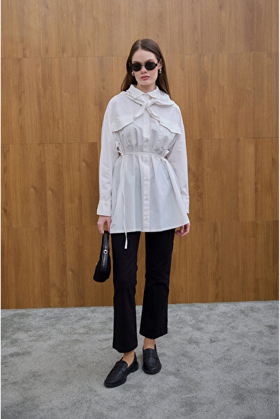 Birgül Bektaş Λευκό πουκάμισο με διπλή τσέπη με χαλαρή εφαρμογή