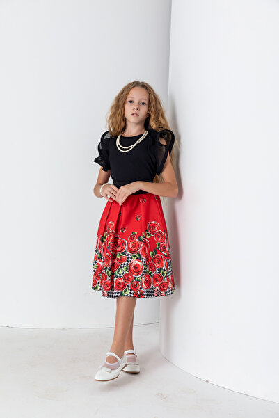 incity Girl's Red Rose Printed Stylish Skirt – New Year's Special