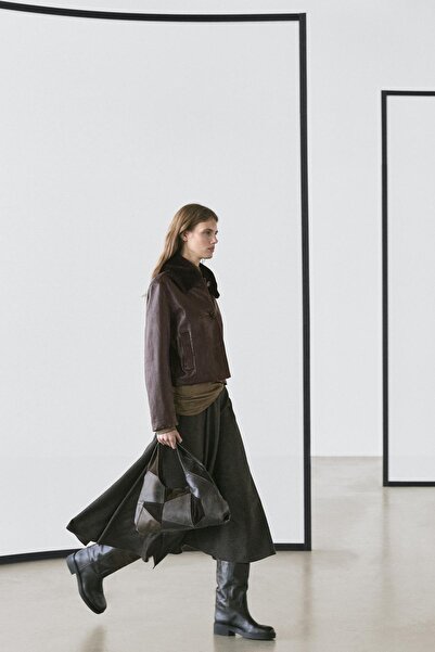 Massimo Dutti Kürk yakalı napa deri ceket