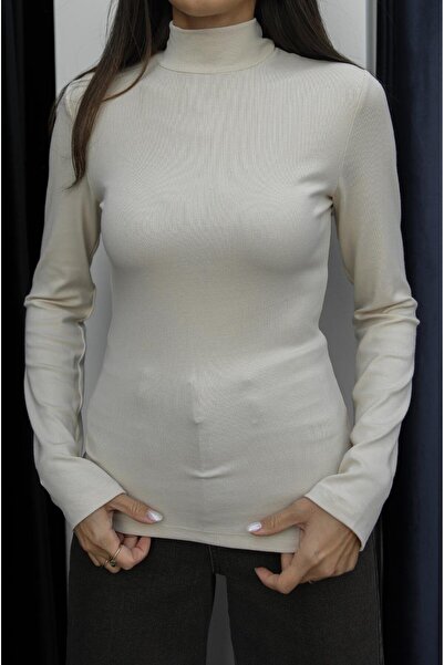 Havoş Beige Zins High Neck Fit Blouse