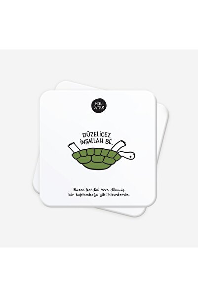 Hisli Şeyler Düzelicez İnşallah 2'li Bardak Altlığı Seti