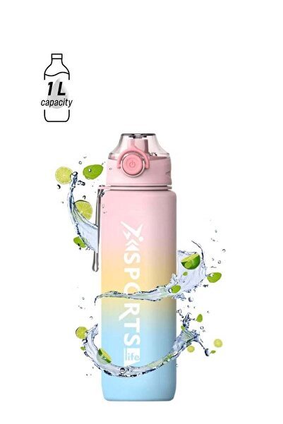 Arabest Sports Water Bottle, 1000ml Wide Mouth Drinks Bottle with Time Markings, Sports for Bike, Fitness