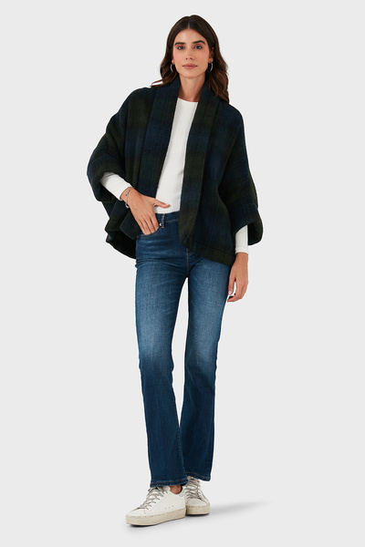 Lazzerini Tiziana Checkered Wool Blend Regular Fit Shawl Collar Poncho Poncho 6891201